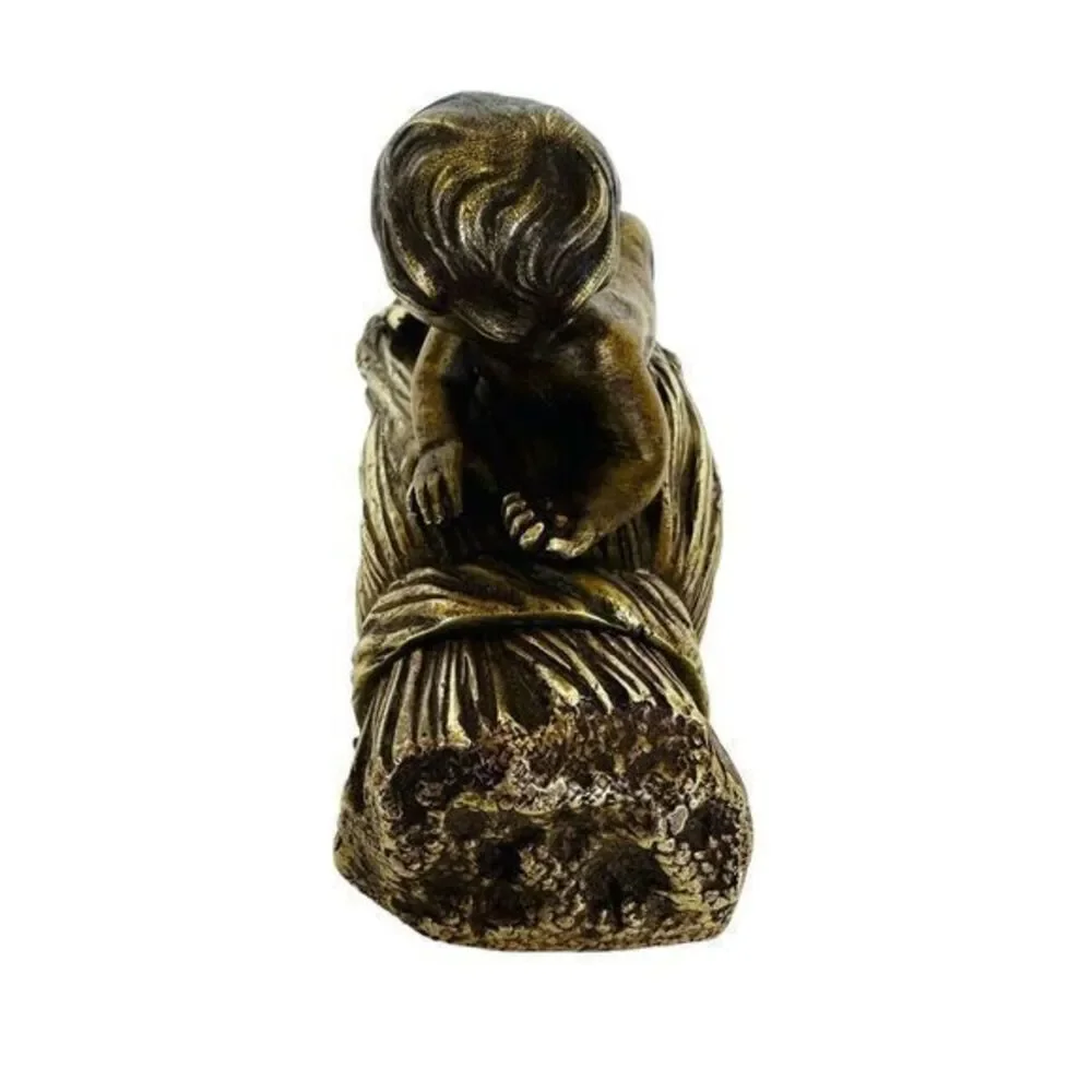 French Bronze and Gilt Metal Box Child & Bird On Wheat Bundle‎ Vintage